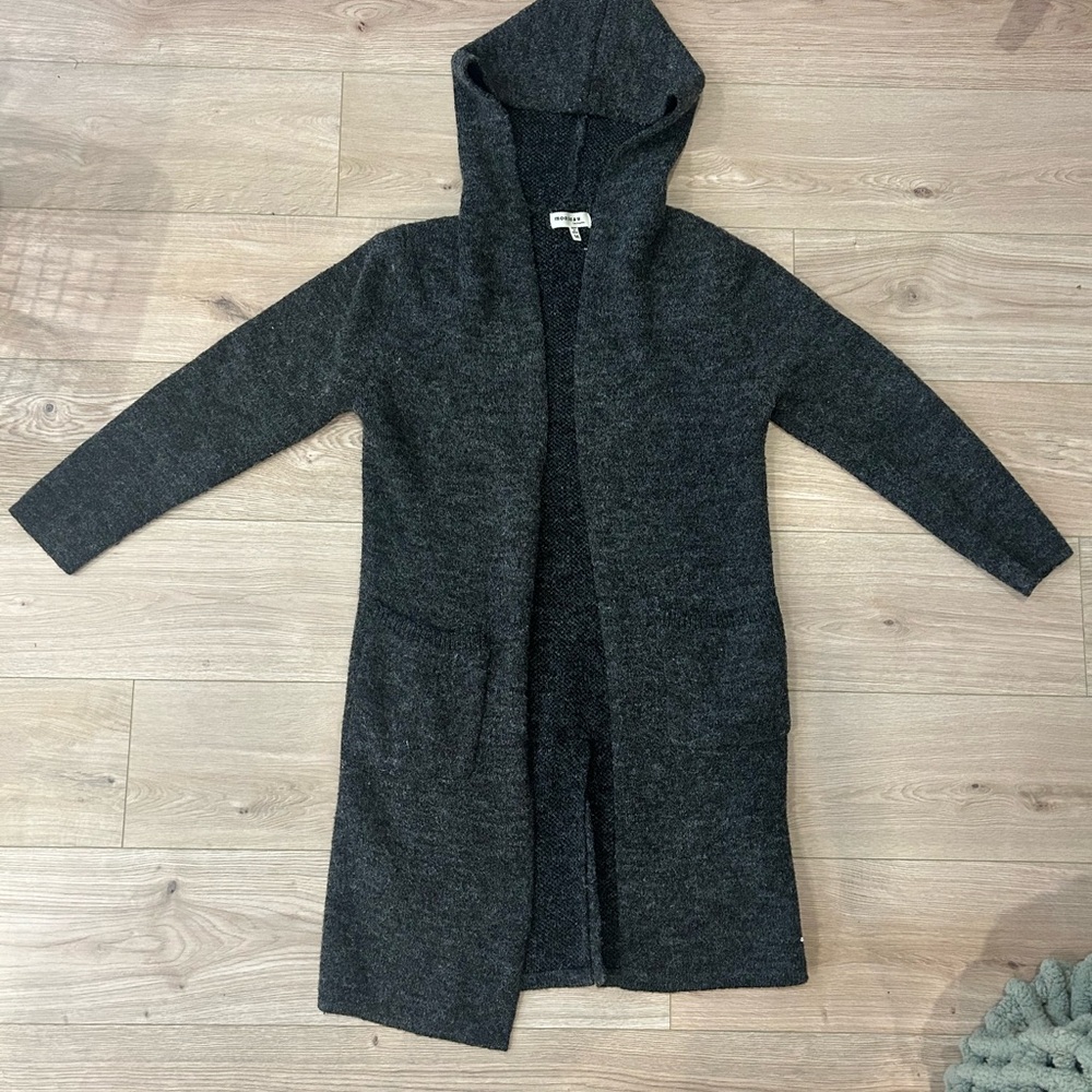 Charcoal Knit Cardigan with Hood